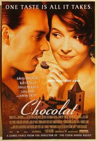f137 CHOCOLAT DS one-sheet movie poster '00 Johnny Depp, Juliette Binoche