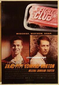 f244 FIGHT CLUB DS one-sheet movie poster '99 E.Norton, Brad Pitt