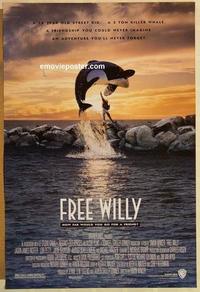 f263 FREE WILLY DS one-sheet movie poster '93 Jason Richter, killer whale!