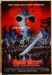 f265 FRIDAY THE 13TH 8 advance one-sheet movie poster '89 revised style!
