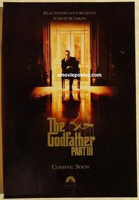 f282 GODFATHER 3 teaser one-sheet movie poster '90 Pacino, Keaton, Coppola