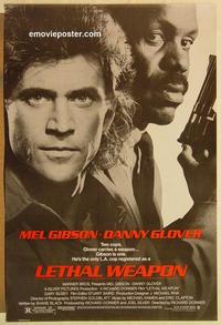 f397 LETHAL WEAPON one-sheet movie poster '87 Mel Gibson, Danny Glover