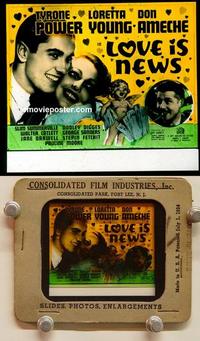 g241 LOVE IS NEWS movie glass lantern slide '37 Power, Loretta Young