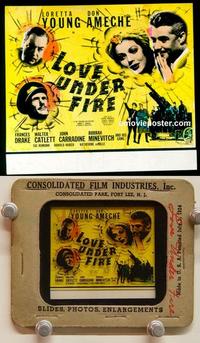 g245 LOVE UNDER FIRE movie glass lantern slide '37 Loretta Young