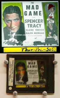 g256 MAD GAME movie glass lantern slide '33 Spencer Tracy, Trevor