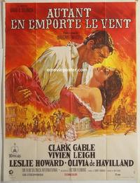 h299 GONE WITH THE WIND French one-panel movie poster R60s Clark Gable, Leigh