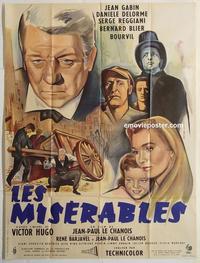 h321 LES MISERABLES French 1p R66 great artwork of Jean Gabin & top stars by Andre Bertrand!