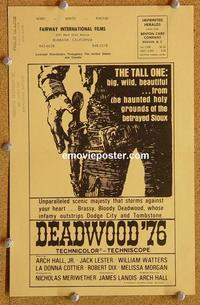 h055 DEADWOOD '76 movie herald '65 Arch Hall Jr, western!