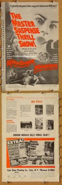 h463 HORROR CHAMBER OF DR FAUSTUS/MANSTER movie pressbook '62 wild!