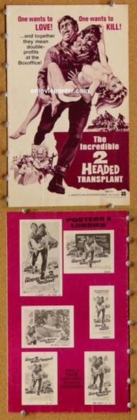 h474 INCREDIBLE TWO HEADED TRANSPLANT movie pressbook '71 wacky!