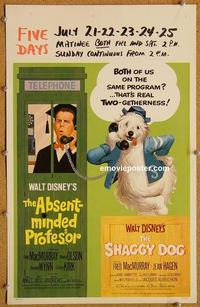 h087 ABSENT-MINDED PROFESSOR/SHAGGY DOG window card movie poster '67 Disney