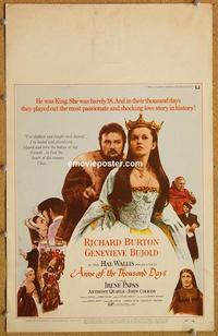 h095 ANNE OF THE THOUSAND DAYS window card movie poster '70 Burton, Bujold
