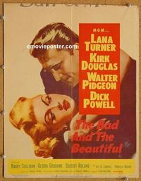 h098 BAD & THE BEAUTIFUL window card movie poster '53 Lana Turner, Kirk Douglas