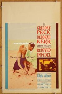 h102 BELOVED INFIDEL window card movie poster '59 Greg Peck, Deborah Kerr