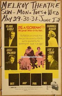 h108 BUT NOT FOR ME window card movie poster '59 Clark Gable, Carroll Baker