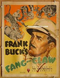 h127 FANG & CLAW window card movie poster '35 Frank Buck in Assam, India!