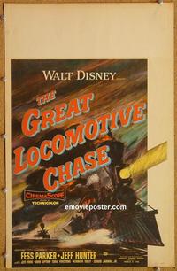 h143 GREAT LOCOMOTIVE CHASE window card movie poster '56 Walt Disney, Parker
