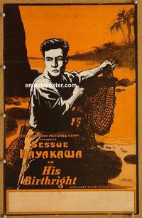 h147 HIS BIRTHRIGHT window card movie poster '18 Sessue Hayakawa, WWI!