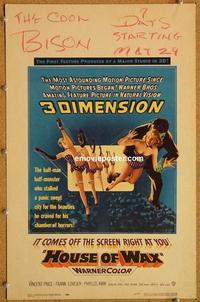 h152 HOUSE OF WAX window card movie poster '53 Vincent Price, cool 3-D!