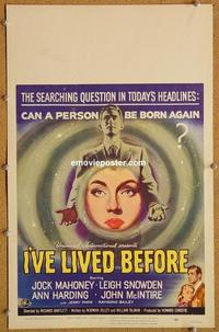 h158 I'VE LIVED BEFORE window card movie poster '56 Mahoney, reincarnation!