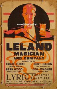 h167 LELAND MAGICIAN & COMPANY window card movie poster '34 in Earlville!