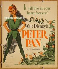 h182 PETER PAN window card movie poster '53 Walt Disney classic!