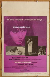 h187 SECRET CEREMONY window card movie poster '68 Liz Taylor, Mia Farrow