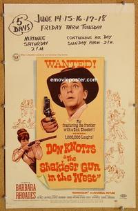 h189 SHAKIEST GUN IN THE WEST window card movie poster '68 Don Knotts western!
