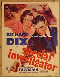 h194 SPECIAL INVESTIGATOR window card movie poster '36 Richard Dix, Callahan