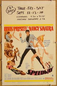 h195 SPEEDWAY window card movie poster '68 Elvis Presley, Nancy Sinatra