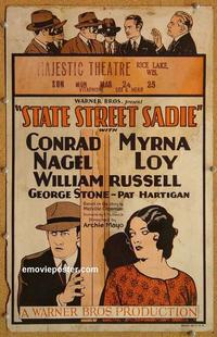 h198 STATE STREET SADIE window card movie poster '28 Myrna Loy, Conrad Nagel
