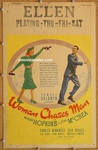 h222 WOMAN CHASES MAN window card movie poster '37 Miriam Hopkins, McCrea
