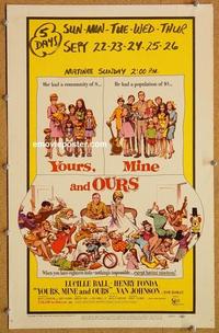 h225 YOURS, MINE & OURS window card movie poster '68 Lucy, Fonda, Frazetta art