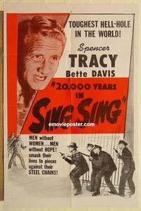 k010 20,000 YEARS IN SING SING one-sheet movie poster R56 Spencer Tracy