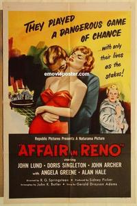 k025 AFFAIR IN RENO one-sheet movie poster '57 gambling, three-way triangle!