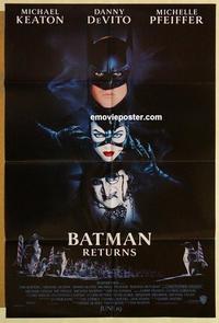 k080 BATMAN RETURNS DS advance one-sheet movie poster '92 Keaton, DeVito