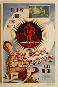 k122 BLACK GLOVE one-sheet movie poster '54 cool pointing gun image!