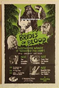 k162 BRIDES OF BLOOD one-sheet movie poster '68 monster & girl horror image!