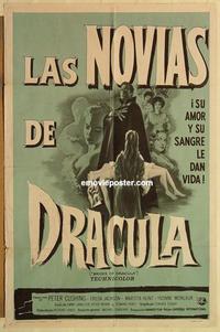 k163 BRIDES OF DRACULA Spanish/US one-sheet movie poster '60 Hammer, Cushing