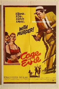 k175 CAGE OF EVIL one-sheet movie poster '60 Ronald Foster, murder!