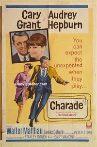 k200 CHARADE one-sheet movie poster '63 Cary Grant, Audrey Hepburn