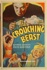 k247 CROUCHING BEAST one-sheet movie poster '35 Wynne Gibson, horror!