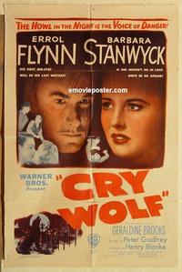 k248 CRY WOLF one-sheet movie poster '47 Errol Flynn, Barbara Stanwyck