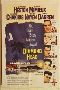 k279 DIAMOND HEAD one-sheet movie poster '62 Charlton Heston, Hawaii