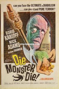 k282 DIE MONSTER DIE one-sheet movie poster '65 Boris Karloff, AIP