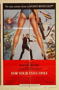 k365 FOR YOUR EYES ONLY Eng. int'l one-sheet movie poster '81 Moore as Bond!