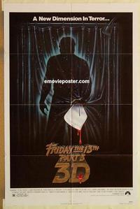 k375 FRIDAY THE 13TH 3 - 3D one-sheet movie poster '82 slasher sequel!