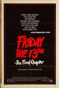 k376 FRIDAY THE 13TH 4 one-sheet movie poster '84 Cory Feldman horror!