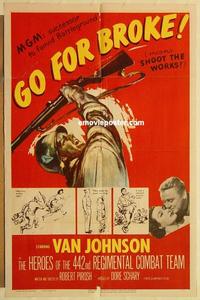 k406 GO FOR BROKE one-sheet movie poster '51 Van Johnson, WW2