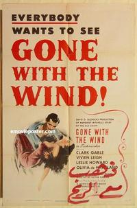 k414 GONE WITH THE WIND one-sheet movie poster R47 Clark Gable, Leigh
